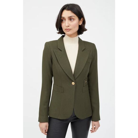 Smythe Duchess Wool Classic Peak Lapel Single Breasted Blazer Jacket Green Sz 2 - Picture 1 of 11